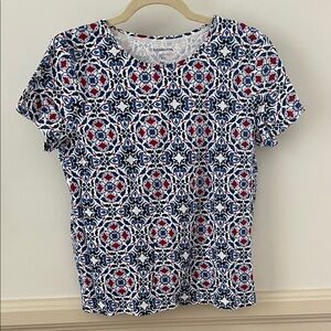 Croft & Barrow Short Sleeve Tee, Red and Blue Patterned, Women’s Petite Medium